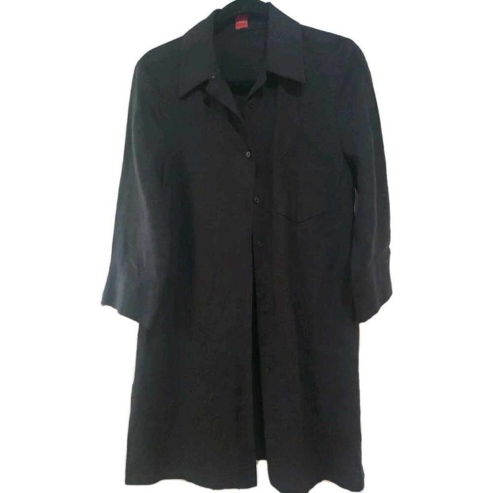 Olsen Europe Lagenlook Top Shirt  Linen Black Long 3/4 Sleeve  Button Front 8